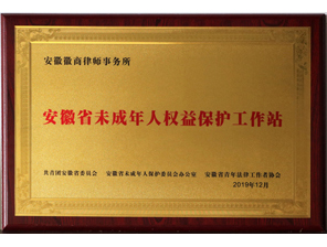 2019年12月，我所荣获安徽省未成年权益保护工作站